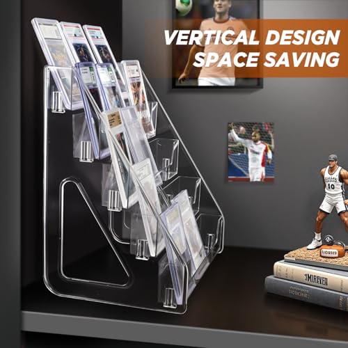 tutata Trading Card Display Stand, PSA Card Display Acrylic Shelf, Vertical Holder for Baseball Cards, Easy Clip-On Design 5-Tier