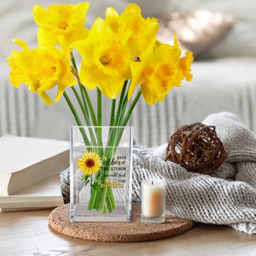 Rise Above The Storm and You Will find The Sunshine Acrylic Cosmetic Pencil Pen Holder Cup, Positive Sunflower Desk Organizer Accessories for Home Office Decor, Motivational Gifts for Women Girl - style: Rise Above