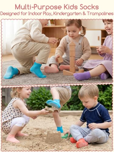 Aroveea Toddler Socks Non Slip Grip Baby Girls Kids Ankle Cute 12 Pack - color: Bright Rainbow, size: 6-12 Months