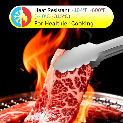 Stainless Steel Cooking Tongs, Heat Resistant Metal Tongs 9" and 12" - size: 9 + 12 inches