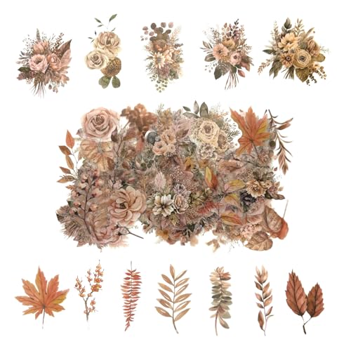 100 Pcs Autumn Flower Stickers for Scrapbooking Junk Journal Card Making CollageNotebook Diary Planner Letter Envelope Water Bottle Phone Case Craft Decoration (Autumn) - color: Autumn