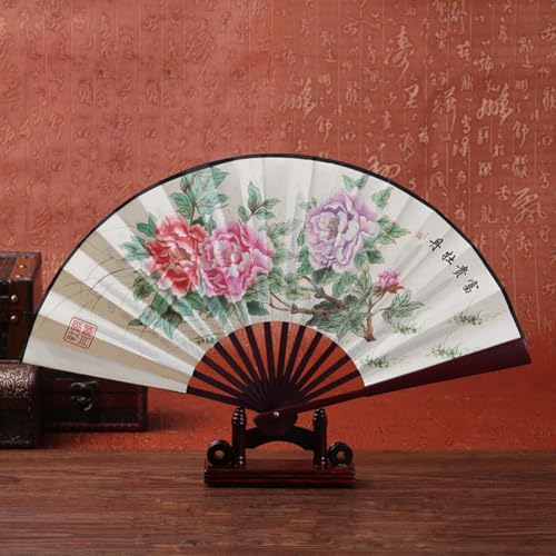 Fox Baby 2 Pcs Large Folding Hand Fans,13 inch Bamboo Fabric Fans with Chinese Traditional Painting for Performance,Decorations (Bamboo & peony) - color: Bamboo & peony