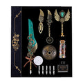 Quill Pen Set, Green, Feather Pen, Ink, Bookmarks, Seals, Nibs, Wax Bead, Envelopes, Writing Paper, Gift Box - color: Green