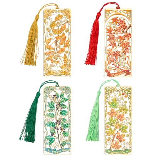 4 Pieces of deciduous Metal Bookmarks, Very Suitable for Female Readers (BKM-069-F4) - color: Deciduous Series