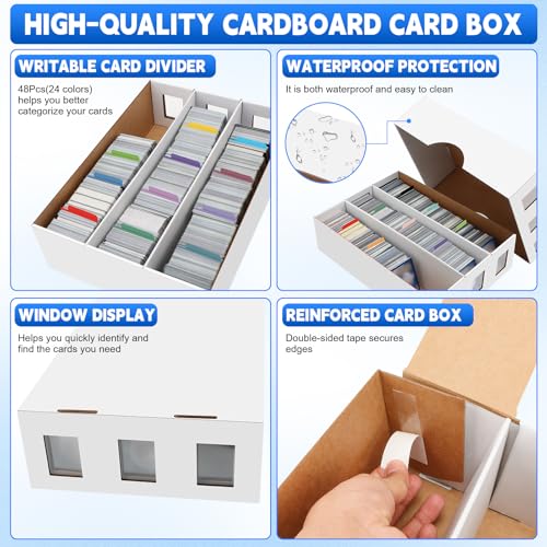 8 Pack Trading Card Storage Box, 18800+ Count Card Storage Box with 48 Card Divider White Sports Card Storage Box Cardboard Card Organizer Box Bulk Card Case Trading Card Box for Sport Basketball Card - style: 8 Set-2