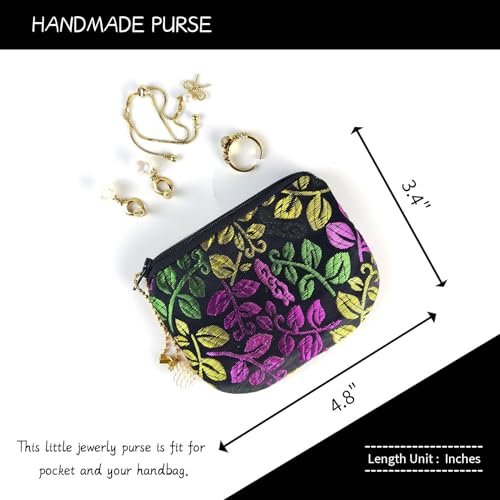 Handmade Women Coin Purse Brocade Zipper Wallet Rosary Pouch Silk Jewelry Bag - Black - color: Black