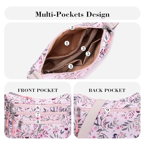 AOCINA Nylon Crossbody Bags for Women Multi Pocket Cross Body Purses - color: Cherry, size: Large