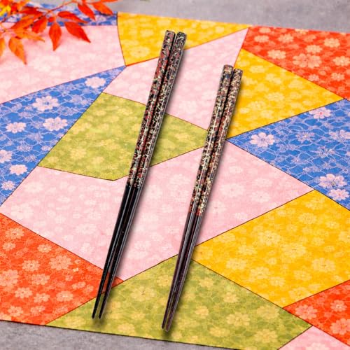 Premium Japanese Chopsticks Set for 2 [Made in Japan] Reusable Wooden Chopsticks with Elegant Iridescent Inlay Traditional Lacquered Finish D (Bold Black 2prs (MK063)) - color: Bold Black 2prs (MK063)