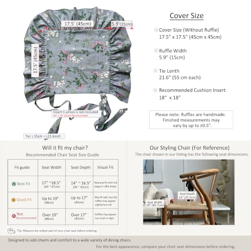 Korean Made Chair Pad Slipcover, 1 Cover, 17.5"x17.5" Chair Cushion Cover Ties with Ruffle Farmhouse Decor Covers Only, Gift for Mom (Purple Floral) Stocking Stuffer - color: Purple Floral