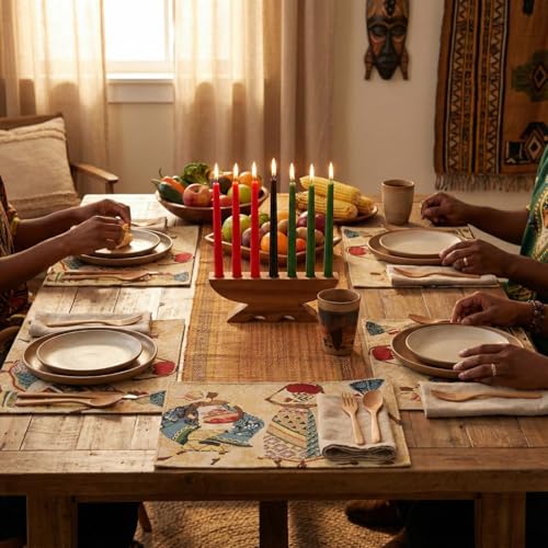 DaDa Bedding Dancing Women Tapestry Dining Table Placemats - Set of 4-Pieces Festive Celebrate Kwanzaa - Tribal African Tribal Culture - Decorative Cotton Linen Woven Kitchen Mats - 13” x 19” (18117) - color: Dancing Women