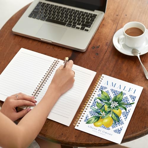 VIIJJUE Italian Amalfi Coast Lemon Notebook Journal, Blue and White Floral Mediterranean Tiles Lemons Tree Gifts Notebook , Hardcover Spiral Journal 5.5x8.3 Inch - color: lemon-01