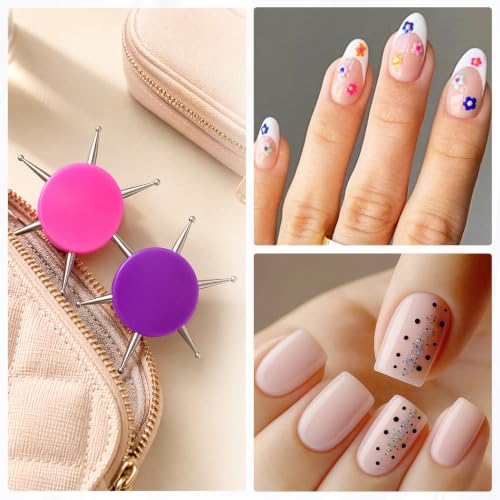 2pcs Nail Dotting Tool, 6-in-1 Metal Dotting Tool Nail Art, 2 Colors - color: Purple, Pink, 2pcs