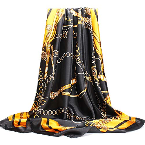YOUR SMILE Silk Feeling Scarf Women's Fashion Pattern & Solid Color Large Square Satin Headscarf - color: 325