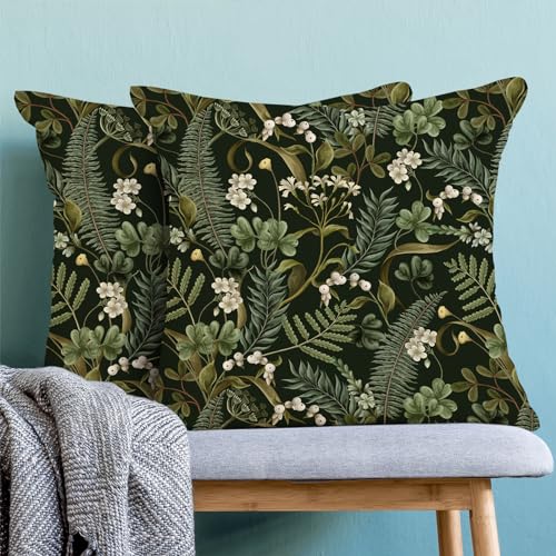 Spring Pillow Covers 18x18 Pack of 2 Green Herbs Botanical Wildflower Throw Pillow Covers,Summer Seasonal Decor Pillowcase Rustic Farmhouse Decorative Linen Cushion Case for Sofa Couch Outdoor - color: Black Plant 2, size: 18" x 18" (Pack of 2)