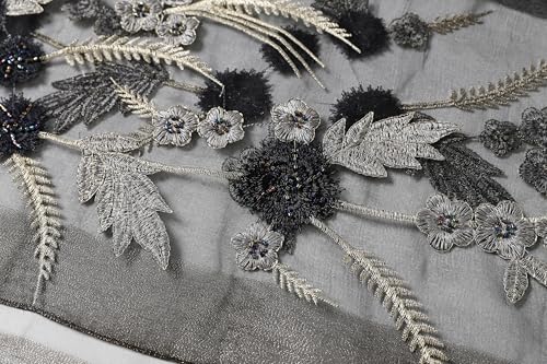 Jeelow Long Silk Blend Embroidered Floral Shawl Scarf Wrap for Women - color: Black
