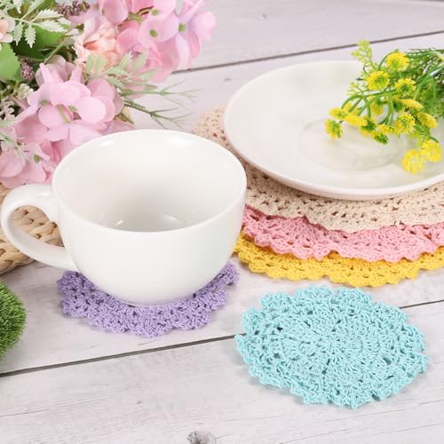 Crochet Doilies, 4Pcs 4" - Cotton Woven Fabric Coasters, Lace Round Handmade Coasters with Floral Pattern for Wedding Party Decoration (Grey)