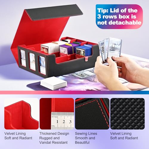 UAONO 3-Row 2400+ Trading Card Storage Box with Commander Display - color: Black&Red, size: 3-row