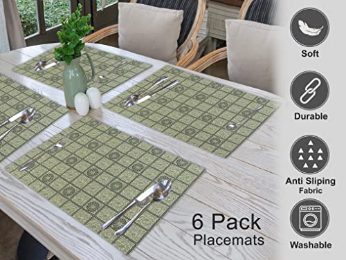 Ruvanti Placemats Set of 6, 100% Cotton Place Mats of 13"x19", Floral Tiles - color: Floral Tiles