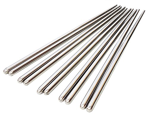 Happy Sales HSCS-SPL01, 5 Pairs Stainless Steel Chopsticks, Plain