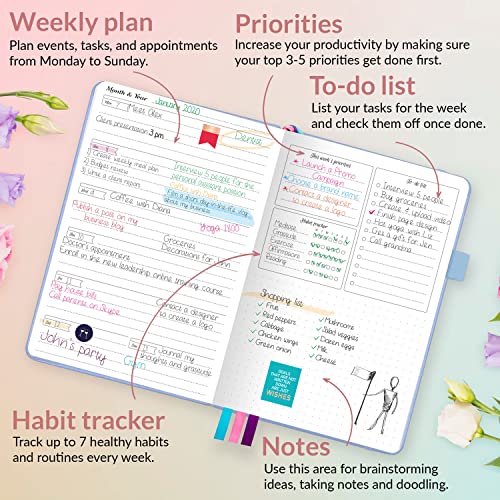 GoGirl Planner for Women, Undated Weekly Agenda Journal, Light Blue - color: Light Blue, size: Compact (5.3" x 7.7")