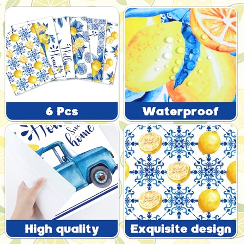 OBUSATT Blue and Yellow Lemons Placemats Set of 6 17×12 Inch Summer Lemon - style: Summer Lemon
