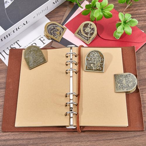 CRASPIRE Travelers Note Book Clip Alloy Vintage Flower Butterfly Theme Metal Antique Bronze Decorative Journal Page Binder Clips for TN Travelers Art Journaling Reading Decoration Accessories - style: Flower