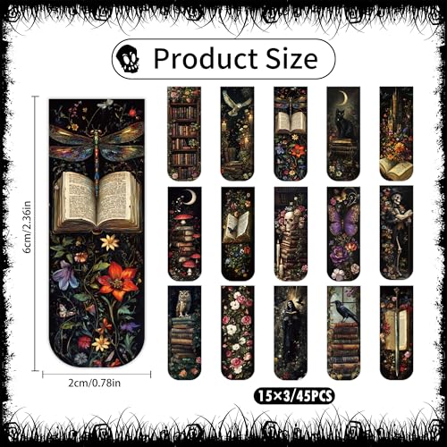 Dark Academia Magnetic Bookmarks, Gothic Floral Book Marks for Women - style: Dark Academia 45pc