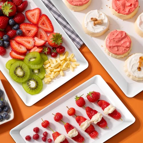 White Plastic Serving Trays 3 Pack, Rectangle Appetizer Platters for Party