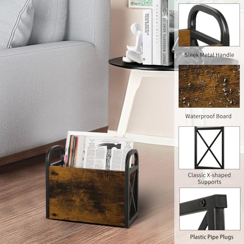 YINMIT Magazine Holder, Magazine Rack Floor, Magazine Storage Basket, Folder Organizer Bin for Books, Newspapers, Tablets - color: Rustic Brown, size: Small
