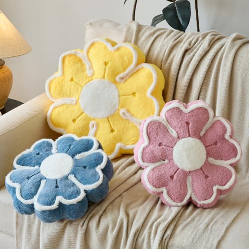 Flower Shaped Decorative Throw Pillow Cushion for Bed Couch, Cute Flower Plush Throw Pillows Home Decor Floor Pillow Seating Cushions (Grey Blue, 13.7 Inches) - color: Grey Blue, size: 13.7 Inches