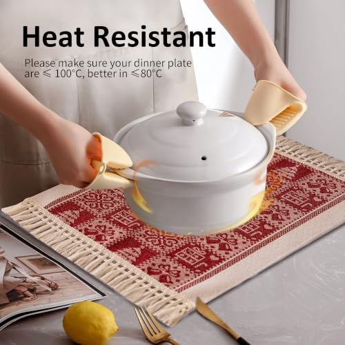 Christmas Placemats Set of 4, 14x18 Inch Heat Resistant Dinner Mats - color: Red Sds