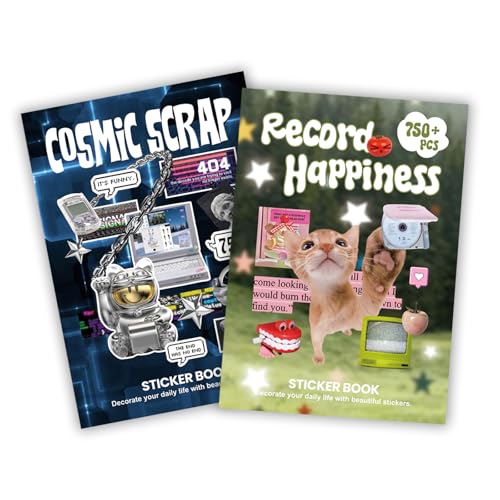 2in1 Cute Sticker Book 60 Sheets 1500 Plus Count Y2K Vintage Grunge - color: Cat & Heavy Metal 2 in 1