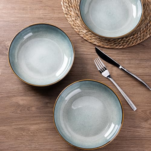 AmorArc 8.5’’ Ceramic Pasta Bowls Set of 6, 36oz Large Stoneware Bowls Set - color: Ocean Blue, size: Set of 6