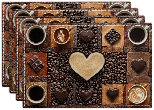 Coffee Placemats Set of 4, Cafe Table Mats, Washable Place Mats for Coffee Bar Home Party Indoor Kitchen Dining Table Decoration 12x18 Inch - color: Coffee, size: Set of 4