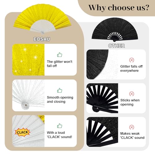 EOSAU 9" Glitter Folding Hand Fans Foldable, Clacking Fans for Women, Gold - color: 9" Gold 02