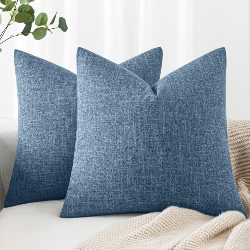 MIULEE Pack of 2 Decorative Linen Burlap Pillow Covers Farmhouse Boho Accent Pillowcases Modern Home Decor for Couch Sofa Bedroom Living Room 18x18 Inch Steel Blue - color: Steel Blue, size: 18" x 18" (Pack of 2)