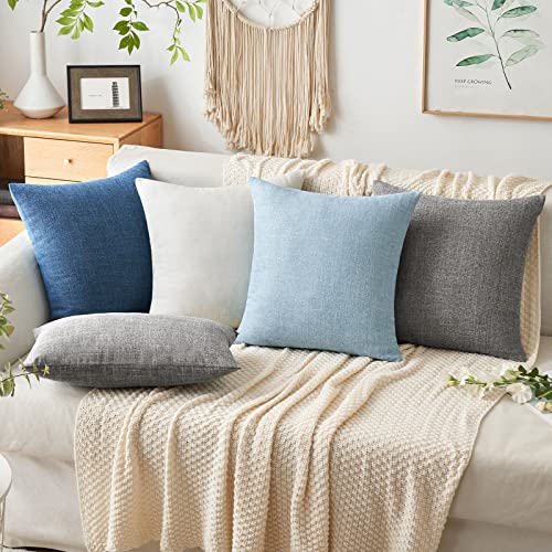 MIULEE Pack of 2 Linen Textured Pillow Covers, 18x18 Inch Light Blue - color: Light Blue, size: 18" x 18" (Pack of 2)