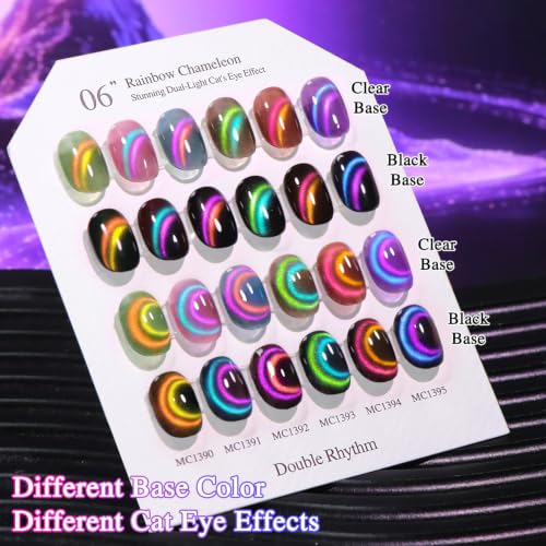 Double Rhythm Cat Eye Gel Nail Polish Set of 6 Same Color Same Bottle 0.5 Oz Shimmer Glitter with Magnet Holographic Reflective Magnetic UV Nail Polish Kit at Home (T6-119) - color: Chameleon Rainbow