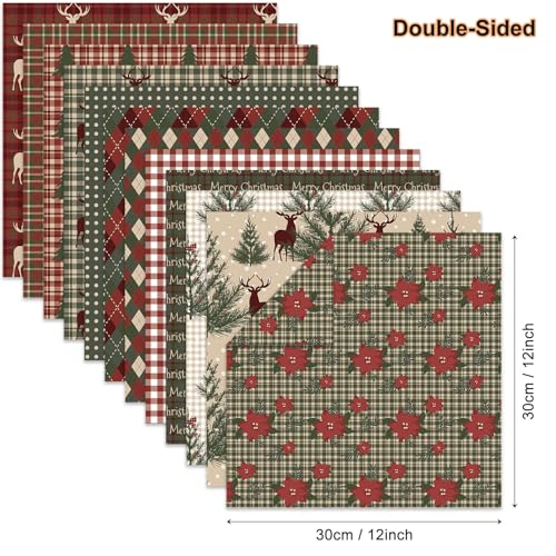 Christmas Scrapbook Paper Supplies 12×12,Vintage Christmas Deer Pattern Papers ,24 Sheets Double-Sided Christmas Scrapbooking CardStock Paper pad for Holiday Cardmaking DIY Junk Journal Papers. - color: Christmas Time