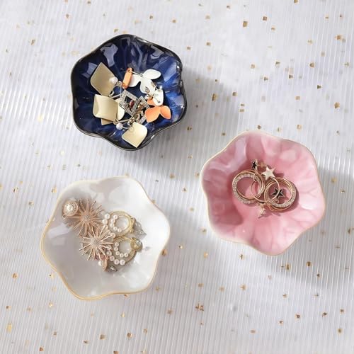 2Pcs Ceramic Jewelry Dish - Lotus Leaf Shape, for Ring Holder Necklace Small Key, Suitable for Mother Friend Sister, Gifts for Women, Cute Plate Trinket Tray, Home Decor (Pink-2PCS) - color: Pink-2PCS