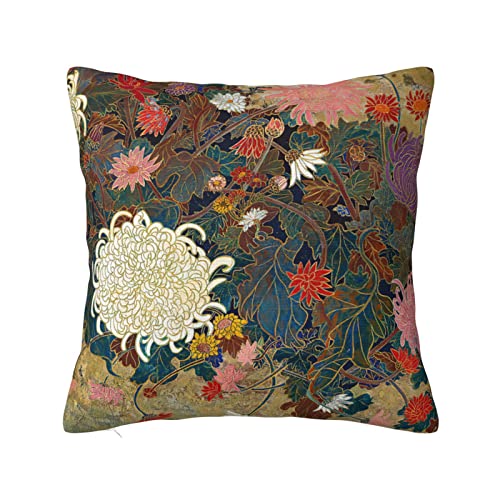 WAZHIJIA Chinoiserie Throw Pillow Cover 22 X 22 Inch Oriental Floral Couch Outdoor Pillow Case Japanese Flower Sofa Bed Lumbar Pillowcase Decorative - size: 22" x 22" (Pack of 1)