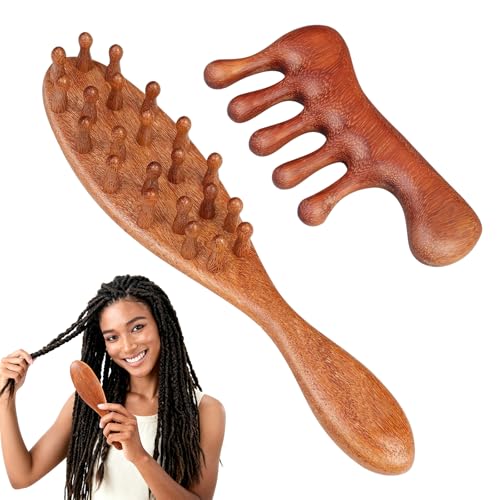 2pcs Loc Comb & Brush Set, Wooden Loc Brush for Dreads, Comfortable Massage Scalp Brush for Dreadlock Sisterlocks Microlocs Hair Growth