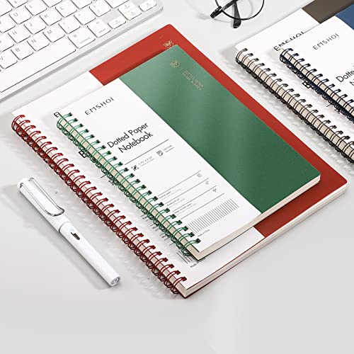 EMSHOI Dotted Spiral Journal Notebook, 4 Pack, 640 Pages, A5 (5.7" x 8.2") - color: Brown Red Green Blue, style: A5-Dotted