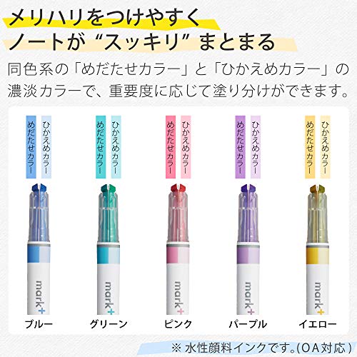 KOKUYO Pastel Highlighters, 2 Tone Chisel Tip Bible Markers in Assorted Colors, No Bleed Quick-Dry Art Marker for Journal, Planner, Notes. Japan Import (PM-MT100-5S) - color: Assorted