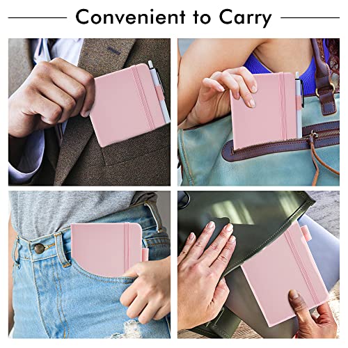 feela 6 Pack Pocket Small Notebooks Bulk, Mini Cute Memo Notepads Hardcover College Ruled Lined Journals with Pen Holder for Women Girls Office School, with 6 Black Pens, 3.5”x 5.5”, A6, Rose Pink - color: 6 Rose Pink