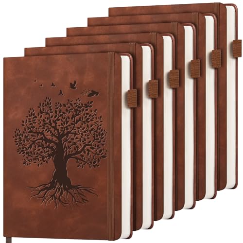 6 Pack Lined Journal Notebook for Women Men, A5 Hardcover Leather Journals - color: A-Tree-Brown, size: 6 Pack-A5（5.8"×8.3"）