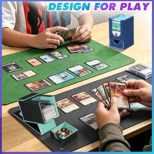 Card Deck Box for MTG Commander, Fits 100+ Double-Sleeved Cards Card Case - color: Black and Cyan