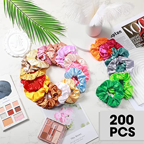 Hoteam 200 Pcs Satin Hair Scrunchies Bulk Ponytail Holders, Multicolor - color: Multi Color