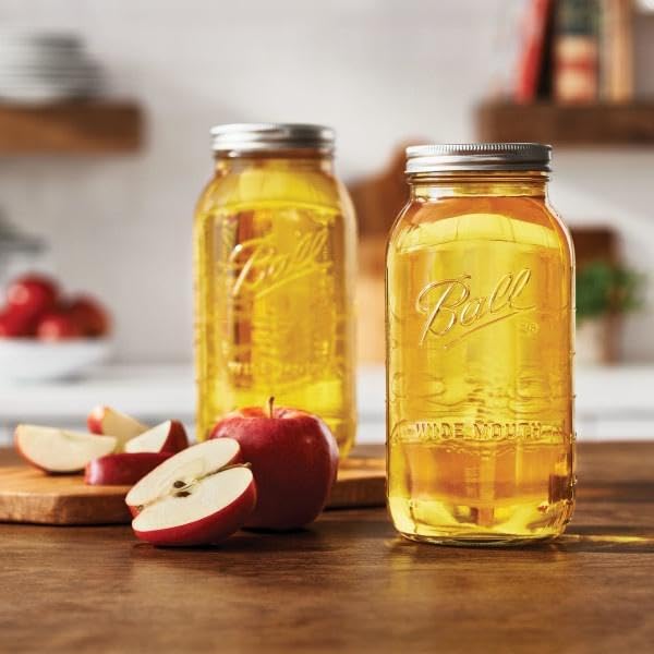 Ball - 64oz Wide Mouth Mason Jars with Lids & Bands 2-Pack Half Gallon Mason Jars Clear Glass for Kitchen Storage & Canning for Herbs, Jelly, Jams, and Spices