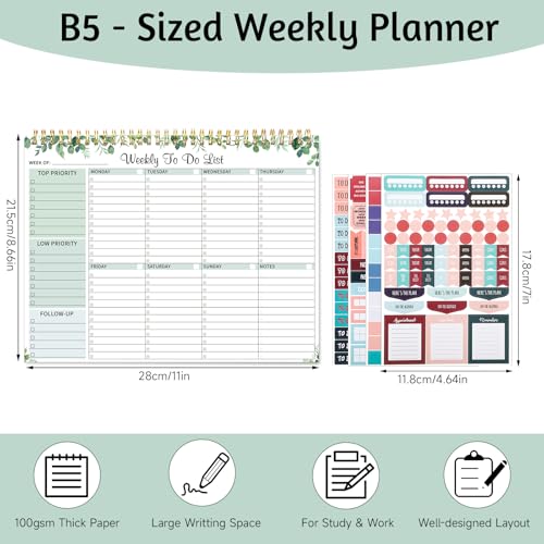Thboxes Weekly To Do List Notepad, 8.5"x11" Desk Planner 52 Sheets, Leaves - color: Green Weekly To Do List